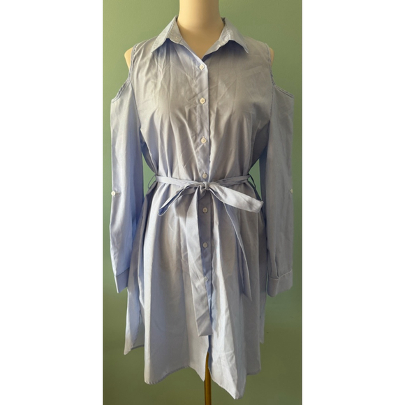 Women's Impulsive Striped Cold Shoulder Shirt Dress Size M Blue White - Picture 1 of 4